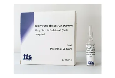 Diklofenak içeren çözelti: TURKTIPSAN DIKLOFENAK SODYUM 75 MG/3 ML IM ENJEKSIYONLUK COZELTI 10 AMPUL kutu fotoğrafı. Üretici: TURKTIPSAN SAĞLIK TURİZM EĞİTİM VE TİCARET A.Ş.