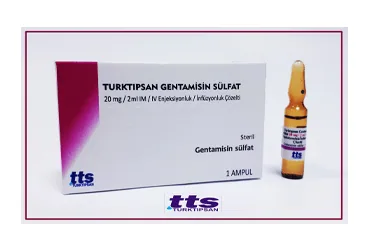 TURKTIPSAN GENTAMİSİN SÜLFAT 20 MG/2ML IM/IV ENJEKSİYONLUK/İNFÜZYONLUK ÇÖZELTİ, 50 ADET ambalajı, çözelti formunda gentamisin sülfat içerir. Üretici: TURKTIPSAN SAĞLIK TURİZM EĞİTİM VE TİC. A.Ş.
