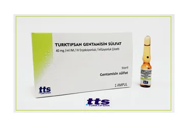 Gentamisin sülfat içeren çözelti: TURKTIPSAN GENTAMİSİN SÜLFAT 40 MG/ML IM/IV ENJEKSİYONLUK/İNFÜZYONLUK ÇÖZELTİ , 50 ADET ambalajı. Üretici: TURKTIPSAN SAĞLIK TURİZM EĞİTİM VE TİC. A.Ş.