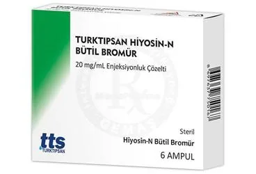 TURKTIPSAN HIYOSIN-N BUTIL BROMUR 20 MG/ML ENJEKSIYONLUK COZELTI (6 AMPUL) ürün ambalajı, çözelti formunda hiyosin-n-butilbromür içerir. Üretici: TURKTIPSAN SAĞLIK TURİZM EĞİTİM VE TİCARET A.Ş.