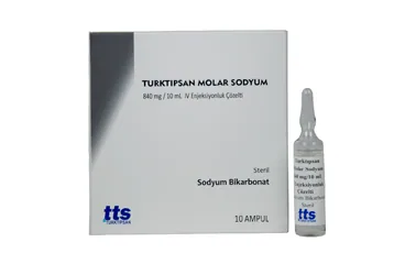 TURKTIPSAN MOLAR SODYUM 840 MG/10 ML IV ENJEKSIYONLUK COZELTI (10 AMPUL) (sodyum bikarbonat) ürün ambalajı, çözelti. Üretici: TURKTIPSAN SAĞLIK TURİZM EĞİTİM VE TİCARET A.Ş.
