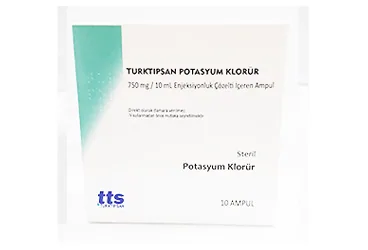 TURKTIPSAN POTASYUM KLORUR 750 MG / 10 ML ENJEKSIYONLUK COZELTI ICEREN AMPUL (10 AMPUL) (potasyum klorür) ambalajı, çözelti. Üretici: TURKTIPSAN SAĞLIK TURİZM EĞİTİM VE TİCARET A.Ş.