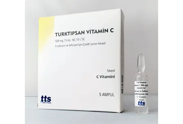 TURKTIPSAN VITAMIN C 500 MG/5 ML IM/IV ENJEKSIYON VE INFUZYON ICIN COZELTI ICEREN AMPUL (5 AMPUL) (vitamin c) ambalajı, çözelti. Üretici: TURKTIPSAN SAĞLIK TURİZM EĞİTİM VE TİCARET A.Ş.