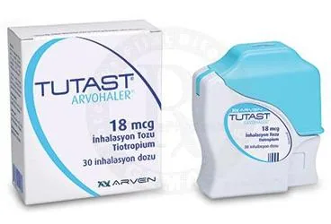 TUTAST ARVOHALER 18 MCG INHALASYON TOZU (30 INHALASYON DOZU, 1 INHALASYON CIHAZI) kutu fotoğrafı, inhalasyon aerosolü formunda tiotropium bromür monohidrat içerir. Üretici: MONTERO İLAÇ VE GIDA SANAYİ TİCARET ANONİM ŞİRKETİ.