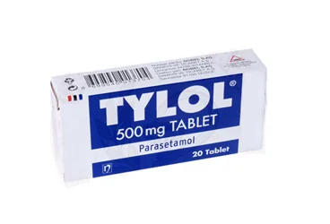 Parasetamol içeren tablet: TYLOL 500 MG 20 TABLET ambalajı. Üretici: NOBEL İLAÇ SAN. VE TİC. A.Ş.