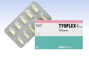 TYOFLEX 4 MG 20 KAPSÜL (tiyokolşikosid) kutusu, kapsül. Üretici: ABDİ İBRAHİM İLAÇ SANAYİ VE TİCARET A.Ş.