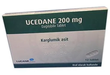 UCEDANE 200 MG DAGILABILIR TABLET ( 12 TABLET) (karglumik asit) ambalajı, tablet. Üretici: LUCANE PHARMA SAĞLIK HİZMETLERİ LTD.ŞTİ.