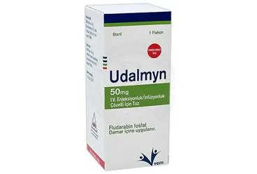 UDALMYN 50 MG I.V. ENJEKSIYONLUK/INFUZYONLUK COZELTI ICIN TOZ (1 FLAKON) ambalajı, çözelti formunda fludarabin fosfat içerir. Üretici: VEM İLAÇ SAN. VE TİC. ANONİM ŞİRKETİ.
