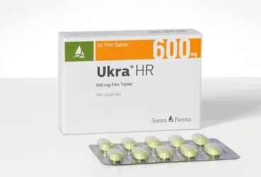 UKRA 600 MG FILM KAPLI TABLET (30 FILM KAPLI TABLET) ambalajı, film kaplı tablet formunda tioctic acid içerir. Üretici: SANTA FARMA İLAÇ SAN. A.Ş.