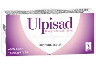 ULPISAD 30 MG FILM KAPLI TABLET (1 TABLET) (ulipristal) ürün ambalajı, film kaplı tablet. Üretici: SABA İLAÇ SANAYİİ VE TİCARET ANONİM ŞİRKETİ.