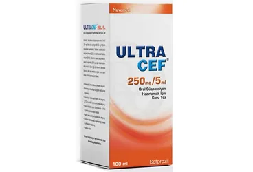 Sefprozil içeren oral süspansiyon: ULTRACEF 250 MG/5 ML ORAL SUSPANSIYON ICIN KURU TOZ 100 ML ürün ambalajı. Üretici: NUVOMED İLAÇ SANAYİ TİCARET ANONİM ŞİRKETİ.