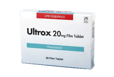 ULTROX 20 MG 28 FİLM TABLET kutu fotoğrafı. Rosuvastatin içeren film kaplı tablet. Üretici: NOBEL İLAÇ SAN. VE TİC. A.Ş.
