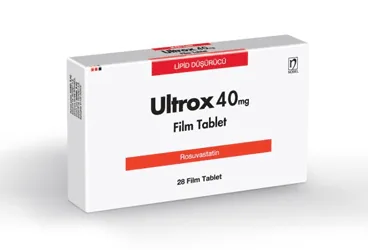 ULTROX 40 MG 28 FİLM TABLET kutusu. Rosuvastatin içeren film kaplı tablet. Üretici: NOBEL İLAÇ SAN. VE TİC. A.Ş.