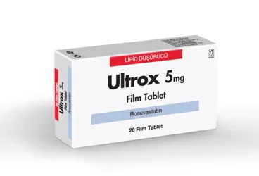 ULTROX 5 MG 28 FILM TABLET kutu fotoğrafı. Rosuvastatin içeren film kaplı tablet. Üretici: NOBEL İLAÇ SAN. VE TİC. A.Ş.