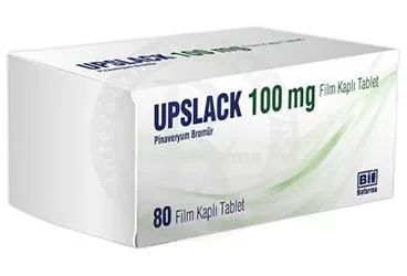 UPSLACK 100 MG FILM KAPLI TABLET (80 TABLET) kutusu, film kaplı tablet formunda pinaveryum bromür içerir. Üretici: BİOFARMA İLAÇ SANAYİ VE TİCARET A.Ş.