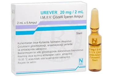 UREVER 20 MG 5 AMPUL (furosemid) kutusu, ampul. Üretici: OSEL İLAÇ SANAYİ VE TİCARET ANONİM ŞİRKETİ.