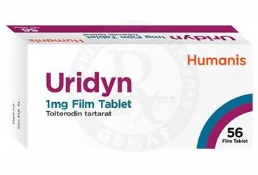 Tolterodin-l-tartarat içeren film kaplı tablet: URIDYN 1 MG FILM TABLET (56 ADET) ürün ambalajı. Üretici: HUMANİS SAĞLIK ANONİM ŞİRKETİ.