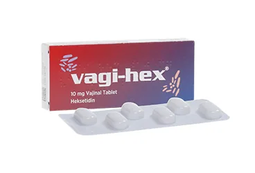 VAGI-HEX 10 MG 12 VAJİNAL TABLET kutu fotoğrafı. Heksetidin -vajinal içeren tablet. Üretici: ASSOS İLAÇ KİMYA GIDA ÜRÜNLERİ ÜRETİM VE TİC. A.Ş.