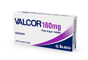 VALCOR 160 MG 28 FILM TABLET (valsartan) ürün ambalajı, film kaplı tablet. Üretici: İLKO İLAÇ SAN. VE TİC. A.Ş.