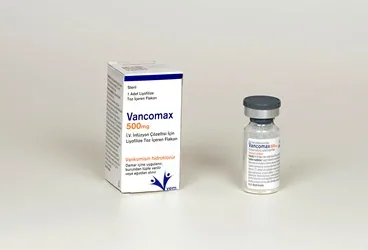 VANCOMAX 500 MG IV INFIZYON COZELTI ICIN LIYOFILIZE TOZ ICEREN FLAKON kutu fotoğrafı. Vankomisin hcl içeren çözelti. Üretici: VEM İLAÇ SAN. VE TİC. ANONİM ŞİRKETİ.