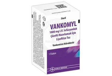 VANKOMYL 1000 MG IV INFUZYONLUK COZELTI HAZIRLAMAK ICIN LIYOFILIZE TOZ (1 FLAKON) (vankomisin hcl) kutusu, çözelti. Üretici: WORLD MEDICINE İLAÇ SAN. VE TİC. A.Ş.