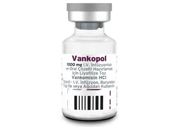 Vankomisin hcl içeren çözelti: VANKOPOL 1000 MG IV INFUZYONLUK VE ORAL COZELTI HAZIRLAMAK ICIN LIYOFILIZE TOZ, 1 FLAKON ürün ambalajı. Üretici: POLİFARMA İLAÇ SAN. VE TİC. A.Ş.