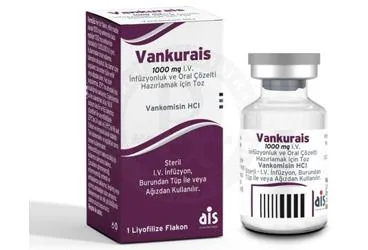 VANKURAIS 1000 MG I.V. INFUZYONLUK VE ORAL COZELTI HAZIRLAMAK ICIN TOZ (1 FLAKON) kutu fotoğrafı. Vankomisin hcl içeren çözelti. Üretici: AROMA İLAÇ SAN.LTD.ŞTİ.