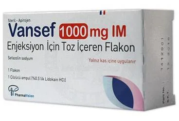 VANSEF 1000 MG IM ENJEKSIYON ICIN TOZ ICEREN FLAKON kutu fotoğrafı, flakon formunda sefazolin sodyum içerir. Üretici: PHARMAVİSİON SAN. VE TİC. A.Ş.