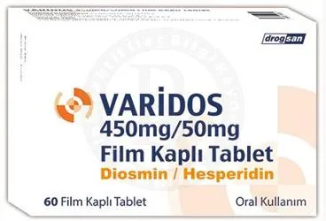 VARIDOS 450 MG/50 MG FILM KAPLI TABLET (diosmin + hesperidin) kutu fotoğrafı, film kaplı tablet. Üretici: DROGSAN İLAÇLARI SAN. VE TİC. A.Ş.