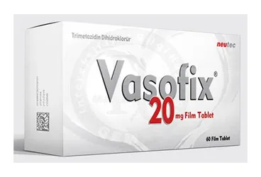 VASOFIX 20 MG 60 FILM TABLET ürün ambalajı. Trimetazidin içeren film kaplı tablet. Üretici: NEUTEC İLAÇ SANAYİ TİCARET ANONİM ŞİRKETİ.