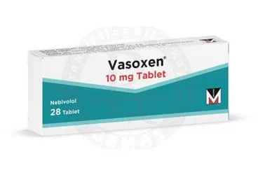 Nebivolol hcl içeren tablet: VASOXEN 10 MG 28 TABLET kutu fotoğrafı. Üretici: MENARİNİ İLAÇ SANAYİ VE TİCARET A.Ş.