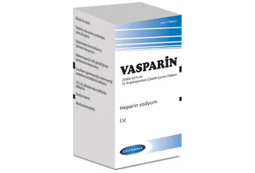 VASPARIN 25000 IU/5 ML ENJEKSIYONLUK COZELTI ICEREN 1 FLAKON (heparin) kutusu, çözelti. Üretici: VEM İLAÇ SAN. VE TİC. ANONİM ŞİRKETİ.