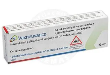 VAXNEUVANCE 0,5 ML ENJEKSIYONLUK SUSPANSIYON ICEREN KULLANIMA HAZIR ENJEKTOR (1 ADET, 2 İĞNELİ) (pnömokok aşısı) ambalajı, süspansiyon. Üretici: MERCK SHARP DOHME İLAÇLARI LTD. ŞTİ.