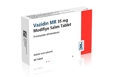 VAZIDIN MR 35 MG DEGISTIRILMIS SALIMLI TABLET (60 TABLET) (trimetazidin) kutusu, tablet. Üretici: DEVA HOLDİNG ANONİM ŞİRKETİ.