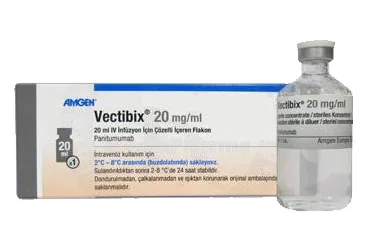 Panitumumab içeren çözelti: VECTIBIX 20 MG/ML, 20 ML INFUZYON ICIN COZELTI ICEREN FLAKON (1 FLAKON) kutu fotoğrafı. Üretici: AMGEN İLAÇ TİCARET LİMİTED ŞİRKETİ.