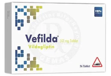 VEFILDA 50 MG TABLET (56 TABLET) ürün ambalajı. Vildagliptin içeren tablet. Üretici: VEFA İLAÇ SANAYİ VE TİCARET ANONİM ŞİRKETİ.