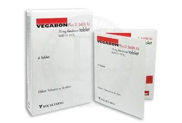 VEGABON PLUS D 5600 IU 4 TABLET kutusu, tablet formunda alendronat sodyum + vitamin d içerir. Üretici: KOÇAK FARMA İLAÇ VE KİMYA SANAYİ A.Ş.