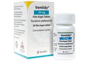 Tenofovir alafenamid içeren film kaplı tablet: VEMLIDY 25MG 30 FILM KAPLI TABLET kutu fotoğrafı. Üretici: GİLEAD SCİENCES İLAÇ TİCARET LTD. ŞTİ.