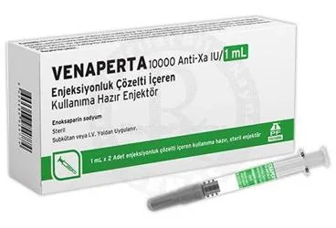 Enoksaparin sodyum içeren çözelti: VENAPERTA 10000 ANTI-XA IU/1 ML ENJEKSIYONLUK COZELTI ICEREN KULLANIMA HAZIR ENJEKTOR (2 adet) kutu fotoğrafı. Üretici: POLİFARMA İLAÇ SAN. VE TİC. A.Ş.