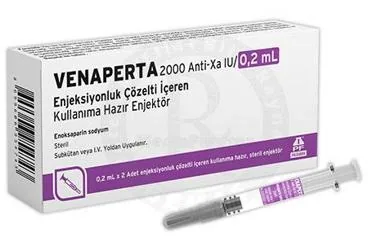 VENAPERTA 2000 ANTI-XA IU/0,2 ML ENJEKSIYONLUK COZELTI ICEREN KULLANIMA HAZIR ENJEKTOR (2 adet) ürün ambalajı, çözelti formunda enoksaparin sodyum içerir. Üretici: POLİFARMA İLAÇ SAN. VE TİC. A.Ş.