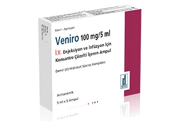 Demir iii hidroksit sükroz içeren çözelti: VENIRO 100 MG/5 ML IV ENJEKSIYON VE INFUZYON ICIN KONSANTRE COZELTI ICEREN 5 AMPUL ambalajı. Üretici: DEVA HOLDİNG ANONİM ŞİRKETİ.