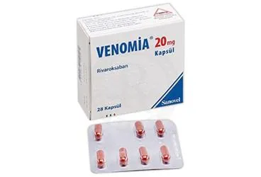 VENOMIA 20 MG KAPSUL (28 KAPSUL) ambalajı, kapsül formunda rivaroksaban içerir. Üretici: SANOVEL İLAÇ SANAYİ VE TİCARET ANONİM ŞİRKETİ.