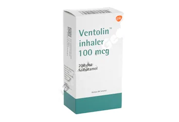 VENTOLIN İNHALER 100 MCG 200 DOZ kutusu. Salbutamol -inhalant içeren inhaler. Üretici: GLAXOSMİTHKLİNE İLAÇLARI SAN. VE TİC. A.Ş.