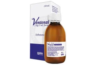 Salbutamol içeren şurup: VENTOSAL 2 MG/5 ML SURUP (150 ML) ürün ambalajı. Üretici: BİLİM İLAÇ SANAYİİ VE TİCARET A.Ş.