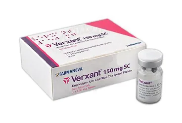 VERXANT 150 MG SC ENJEKSIYON ICIN LIYOFILIZE TOZ ICEREN 1 FLAKON (sekukinumab) ambalajı, flakon. Üretici: FARMANOVA SAĞLIK HİZMETLERİ LTD.ŞTİ.