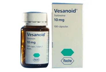 VESANOID 10 MG YUMUŞAK JELATİN KAPSÜL(100 KAPSÜL) ürün ambalajı, kapsül formunda tretinoin içerir. Üretici: AA DANIŞMANLIK EĞİTİM ORGANİZASYON VE TIBBİ ÜRÜNLER TİCARET LTD. ŞTİ.