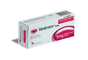 Solifenasin süksinat içeren film kaplı tablet: VESICARE 5 MG 30 FILM TABLET kutusu. Üretici: ASTELLAS PHARMA İLAÇ TİCARET VE SANAYİ ANONİM ŞİRKETİ.