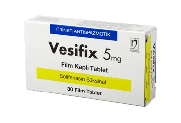 Solifenasin süksinat içeren film kaplı tablet: VESIFIX 5 MG 30 FILM KAPLI TABLET kutu fotoğrafı. Üretici: NOBEL İLAÇ SAN. VE TİC. A.Ş.