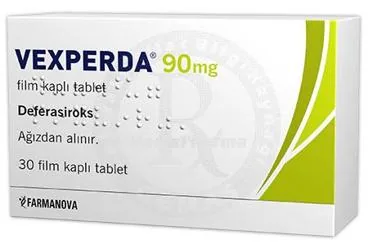 VEXPERDA 90 MG FILM KAPLI TABLET (30 TABLET) (deferasiroks) ambalajı, film kaplı tablet. Üretici: FARMANOVA SAĞLIK HİZMETLERİ LTD.ŞTİ.
