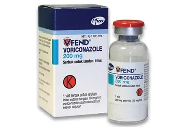 Vorikonazol içeren flakon: VFEND IV 200 MG 1 FLAKON ambalajı. Üretici: PFİZER PFE İLAÇLARI ANONİM ŞİRKETİ.